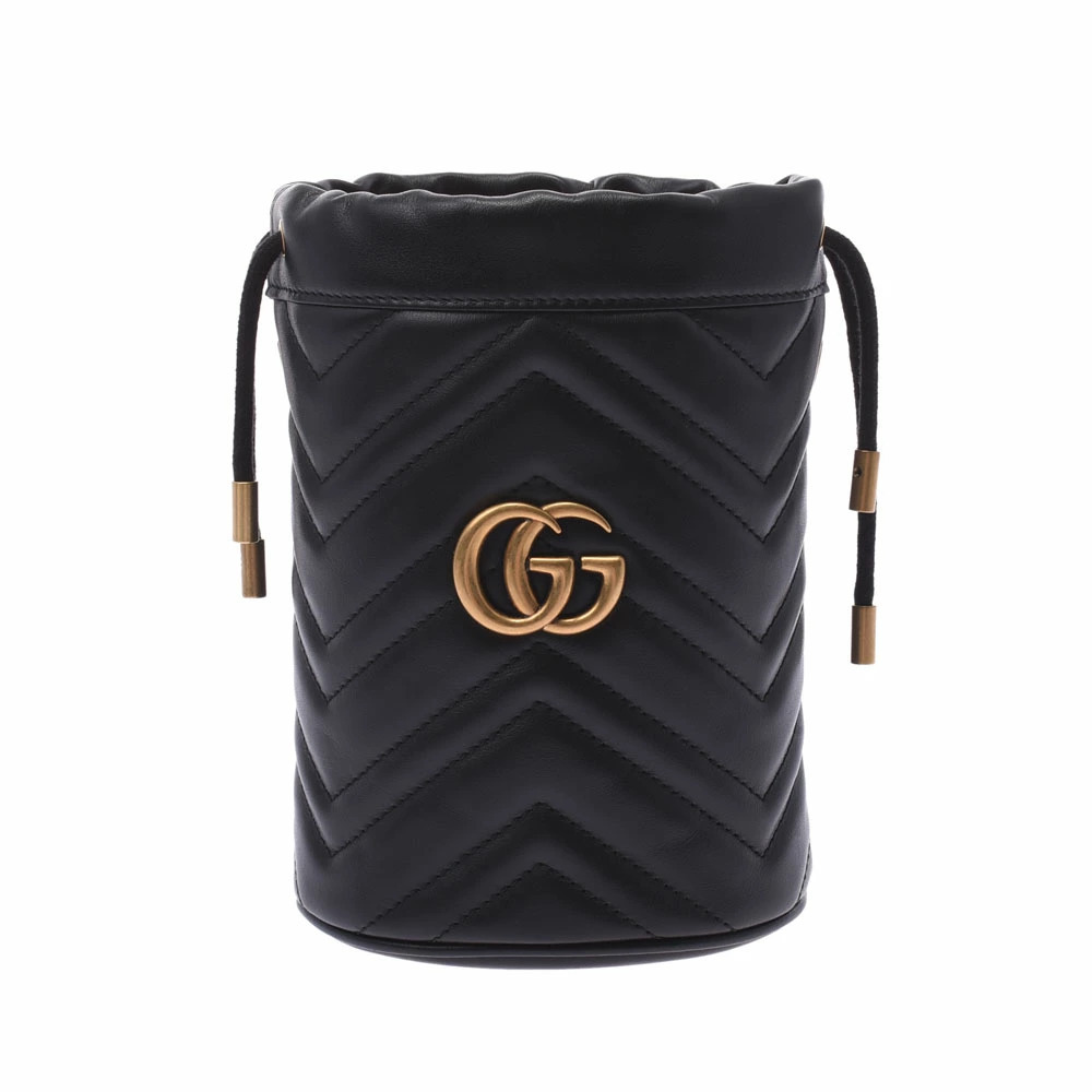 GUCCI GG Marmont Baguette Bag Black Leather Shoulder